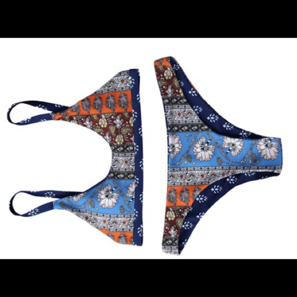 Patchwork Print Bralette Scoop Bikini Set